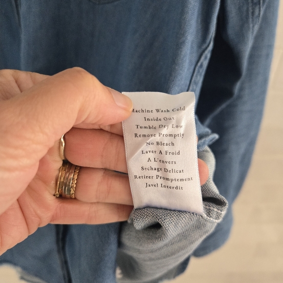 Frank & Eileen Barry Tailored Button-Up Shirt Chambray Stonewashed Indigo Blue - Picture 9 of 11